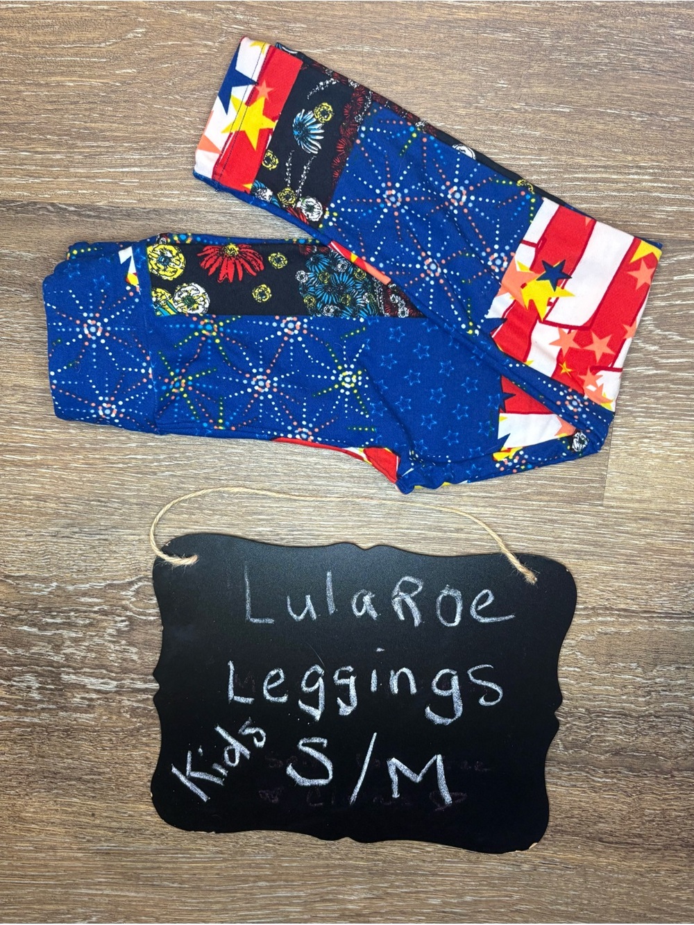 LuLaRoe Kids Red, Blue & Black Starburst Firework Leggings